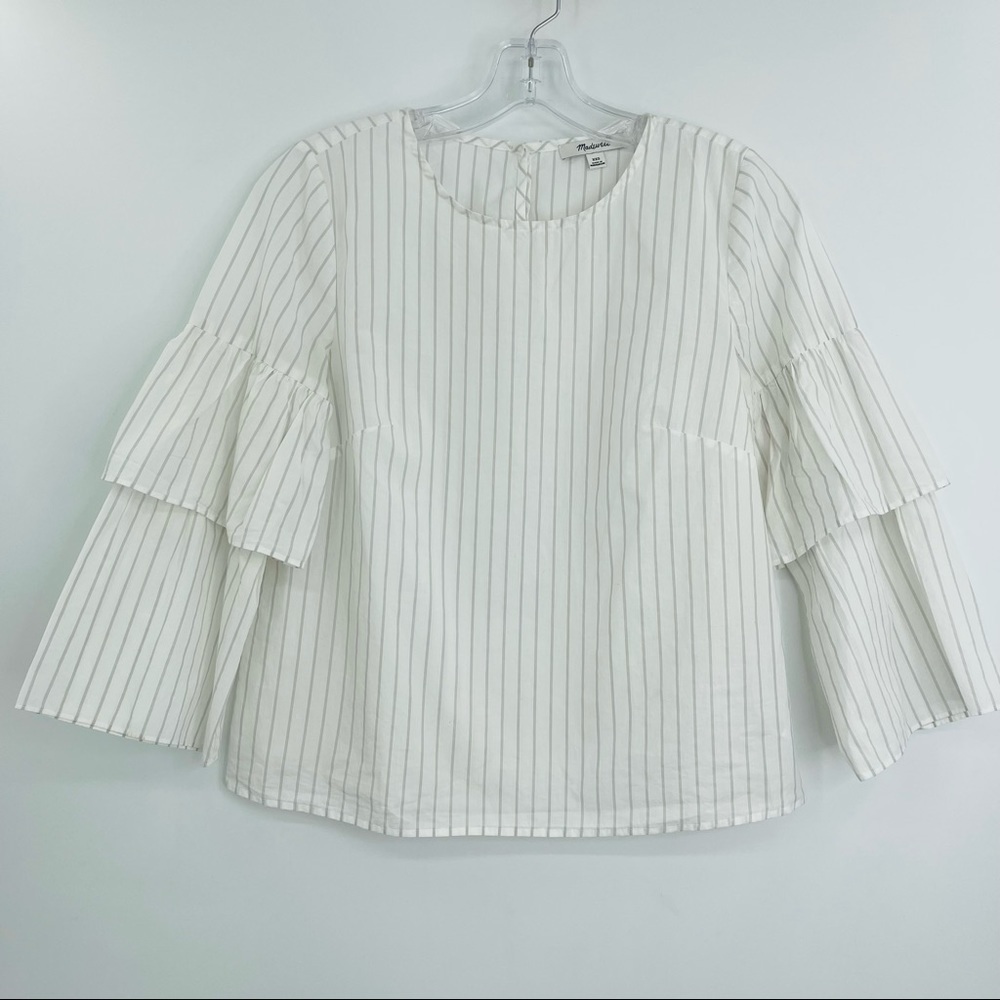 Madewell pinstripe ruffle sleeve top lightweight